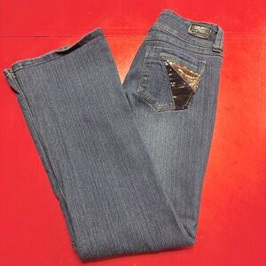 FLAVOUR BACK POCKET BLACK AND GOLD SEQUINS EMBELLISHED JEANS